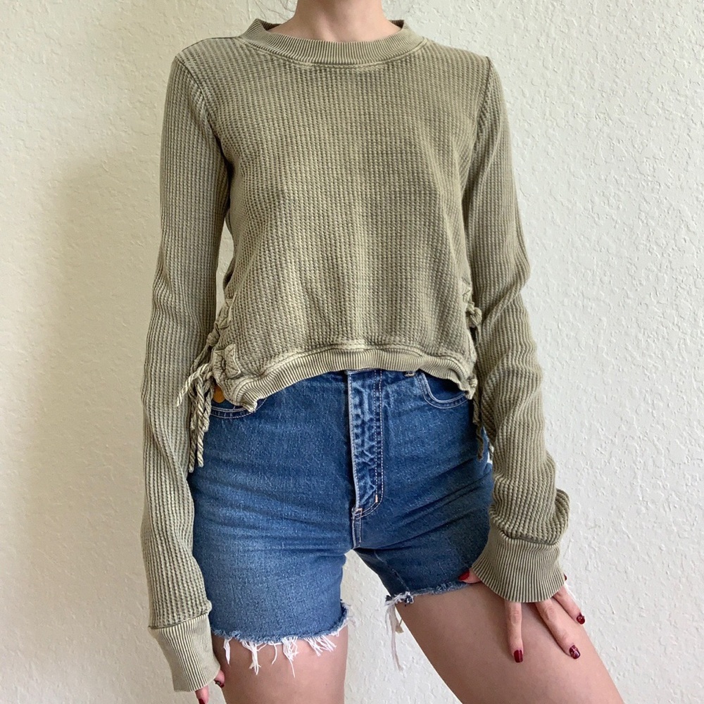Olive green free people sweater with ties